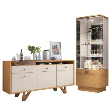 Imagem de Sala de Jantar com Cristaleira e Buffet Aparador Diamante - pr Móveis Cinamomo/Off White