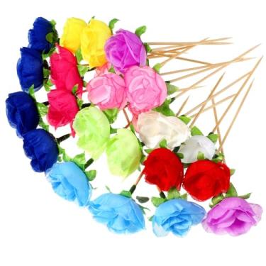Imagem de Chengu 100 palitos de dente multicoloridos, palitos extravagantes de 12 cm para aperitivos, aperitivo de bambu feito à mão, espetos de frutas, palitos de comida para casamento, dia dos namorados