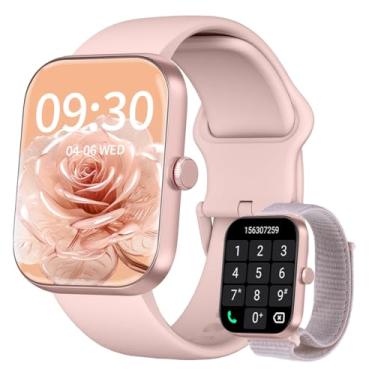 Imagem de Smartwatch Feminino, Tela HD de 1,91" Relógio Fitness com Alexa, 100 Esportes, Frequência Cardíaca e Monitoramento do Sono, IP68 à rova d'água, Compatível com Android iOS, 2 Pulseiras (Rosa)