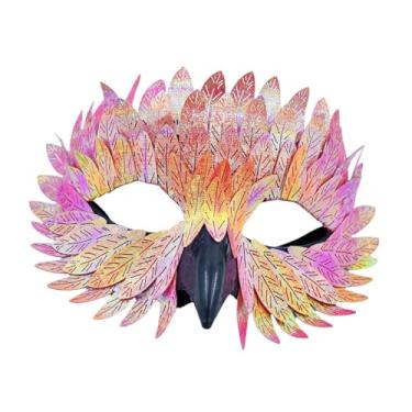 Imagem de Fiocias Máscara de Halloween, máscara de pássaro de máscaras para festa temática, Dia dos Namorados, Rosa E Amarelo