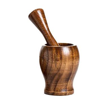 Imagem de Conjunto de almofariz e pilão de madeira para moer ervas frescas, madeira natural com rústico, especiarias estilo fazenda e guacamole