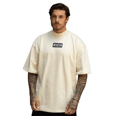 Imagem de Camiseta Oversized Gola Alta Black White Streetwear Confortavel Masculina Creme-Masculino