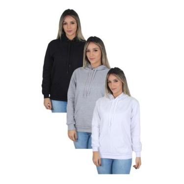Imagem de Kit 3 Moletom Liso Feminino Blusa De Frio Flanelado Canguru - Hard Sev