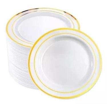 Imagem de Kit 120 Pratos Sobremesa 19Cm Descartável Luxo Borda Gold - Udlandia