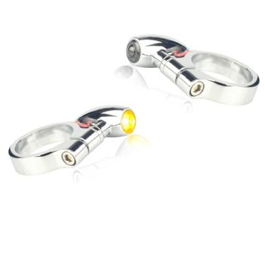 Imagem de LIUJJYH Garfo dianteiro para motocicleta, indicadores universais cromados, luzes âmbar de 12 V compatíveis com Harley Road King Electra Glide Honda Dyna Yamaha Kawasaki Suzuki