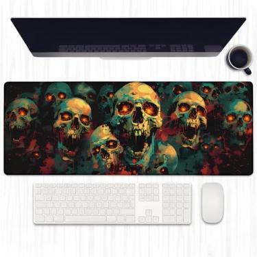 Imagem de Ti Caldi Tapete de mouse para jogos de caveira de terror, tapete de mesa gótico estendido, arte escura, mouse pad para computador, laptop, bordas costuradas robustas, 81,5 cm × 28 cm, teclado grande