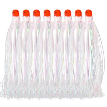 Imagem de Mylar Flash Teaser Cauda Pesca Teasers Pesadas Jig Heads Isca de Pesca Cabeça de Bala Chumbada 9,9 g com Saias Flash Mylar Isca de Cabelo 8 pçs/Pacote