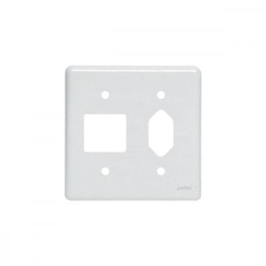 Imagem de Placa Perlex Branca 4X4 (2 Saida+Tomada) 23Pl2/1T, Branco