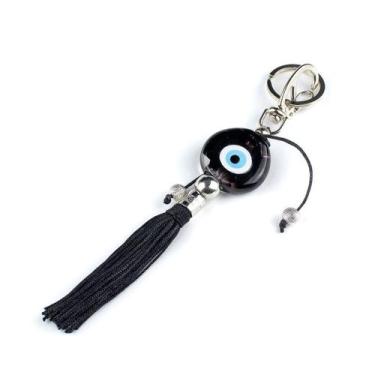 Imagem de Chaveiro Olho Grego Murano Preto Pompom 16 cm - Lua Mística - 100% Ori