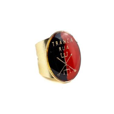 Imagem de Anel Ajustável Tranca Rua 2,70cm Preto Verm e Dourado Metal - Lua Míst