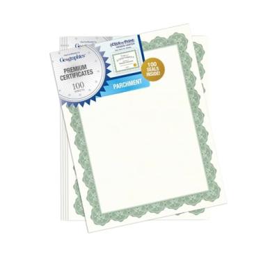 Imagem de Geographics Papel para certificado de pergaminho em branco reciclado, 21 x 28, verde optima com folha dourada, pacote com 100 - papel certificado para impressão - cartolina ideal para impressoras