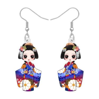 Imagem de WEVENI Brincos de boneca Kimono Kokeshi de acrílico japonês, pingentes, coisas fofas, presentes kawaii, para amantes do Japão, bijuterias para mulheres, Medium, Acrílico, Sem pedra preciosa