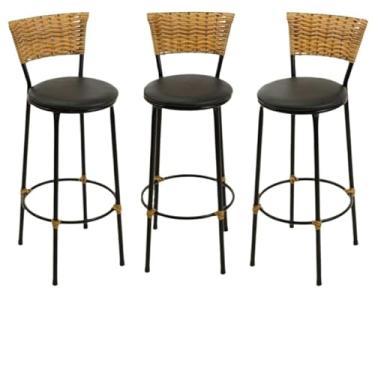 Imagem de kit 3 banquetas alta fibra sintética junco vime cozinha moderna área gourmet(3.bq.alta.imbuia/preto)