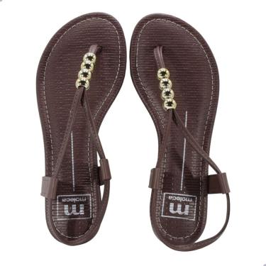 Imagem de Sandália Rasteira Feminina Moleca Milano Napa Turim Geométrico Roma Chocolate