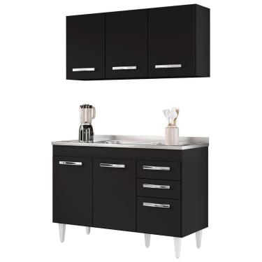 Imagem de Armário Aéreo Honduras E Balcão Gabinete Com Pia 120cm Suécia Preto - Lumil