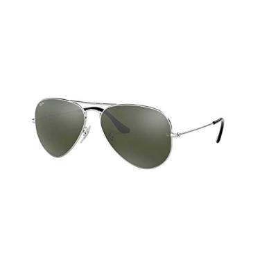 Imagem de Óculos de sol de aviador clássico Ray-Ban RB3025, espelho prata/cinza, 62 mm