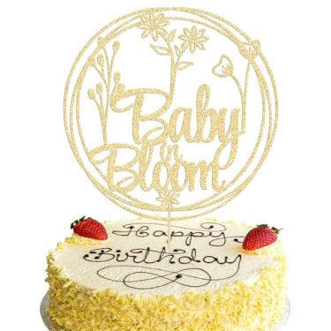 Imagem de Gyufise 1 peça de enfeite de bolo bebê em flor, tema de flores com glitter, decoração de bolo para chá de bebê, decoração floral, chá de bebê, revelação de gênero, decorações de festa, suprimentos