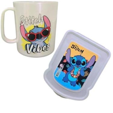 Imagem de Kit Sanduicheira 15cm Estampa Stitch Caneca Infantil 400ml - Pra vc, B