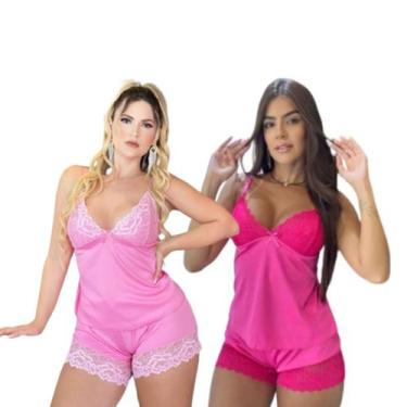 Imagem de Kit com 2 Baby doll Feminino Short Doll Pijama Conjunto Luxo - Genéric