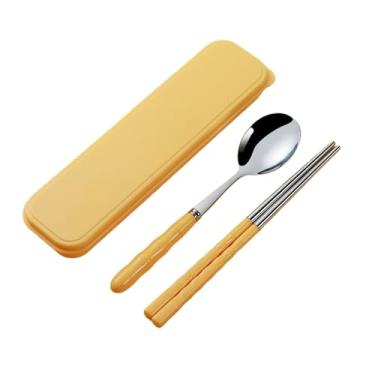 Imagem de 2 Pauzinhos de aço inoxidável práticos de alta temperatura e resistentes ao calor para uso doméstico de estilo chinês - conjunto de duas peças [Amarelo Vitalidade]