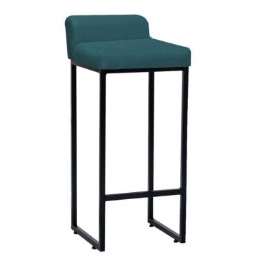 Imagem de Banqueta Alta Mia Com Encosto Cozinha Bistrô Bar Balcão Ferro Preto Suede Azul Turquesa