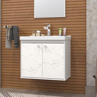 Imagem de Gabinete Para Banheiro 50Cm Com Cuba Bergamo Riverzza Branco