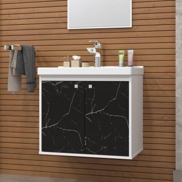 Imagem de Gabinete Para Banheiro 50Cm Com Cuba Bergamo Riverzza Preto