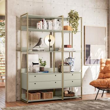 Imagem de Estante Para Livros Modulado Industrial 4 Gavetas 10 Prateleiras Olivar Off White