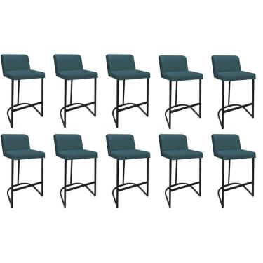 Imagem de Kit 10 Banquetas Com Encosto Confort Bistrô Cozinha Ferro Preto Suede Azul Turquesa Amey Decor