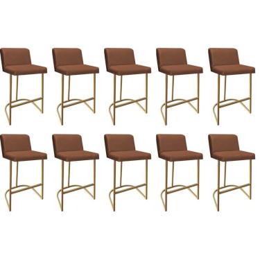 Imagem de Kit 10 Banquetas Com Encosto Confort Bistrô Cozinha Ferro Dourado Suede Terracota - Amey Decor