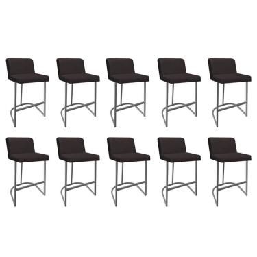 Imagem de Kit 10 Banquetas Com Encosto Confort Bistrô Cozinha Ferro Cinza Corino Marrom - Amey Decor
