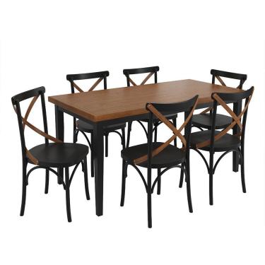 Imagem de Conjunto Sala De Jantar E Cozinha Com 6 Cadeiras X Madeira Maciça Preto