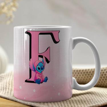 Imagem de Caneca De Porcelana Stitch Letras A-z 325ml Rosa F