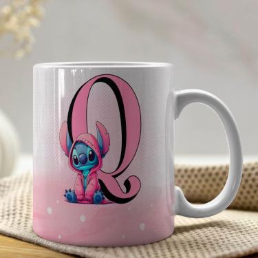 Imagem de Caneca De Porcelana Stitch Letras A-z 325ml Rosa Q