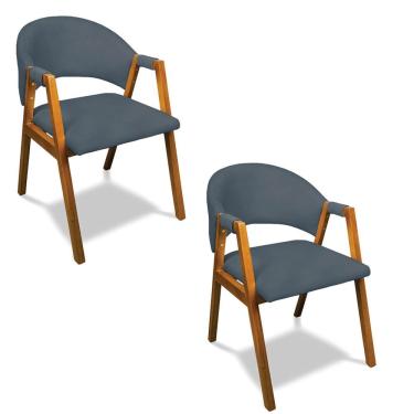 Imagem de Cadeira Sala De Jantar Em Madeira Kit 2 Yara Suede Azul Marinho D03 - D'rossi