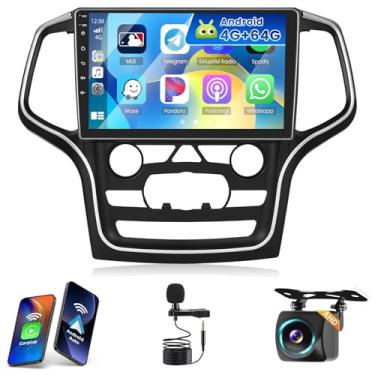 Imagem de [4 + 64 G] Hikity Android 15 estéreo para carro Jeep Grand Cherokee 2014-2017 com Carplay sem fio Android Auto, rádio com tela sensível ao toque de 10 polegadas, Bluetooth, espelho, GPS WiFi, SWC AI