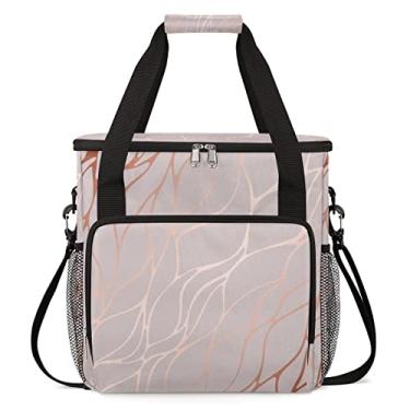 Imagem de FengQuGou Bolsa De Transporte Para Cafeteira Mármore Rosa Dourado Abstrata, Viagem Compatível Com Keurig K-Mini Ou Plus, Estojo Portátil Dose Única, Bolsos Cápsulas K-Cup