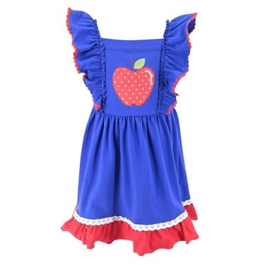 Imagem de Unique Baby Vestido de Natal franzido para meninas grandes e roupas infantis com bordado, Apple, 8 Anos