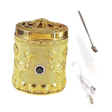 Imagem de Fenteer Queimador de incenso elétrico decoração da casa usb recarregável suporte de incenso mesa peça central ornamento para desktop sala estar, Dourado