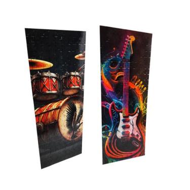 Imagem de Kit 2 Quebra-cabeça Guitarra e Bateria Colors 225 peças MDF - Coleção 