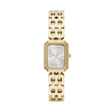 Imagem de Armani Exchange Relógio feminino A|X, relógio retangular de dois ponteiros com pulseira de aço inoxidável, Dourado, Faye