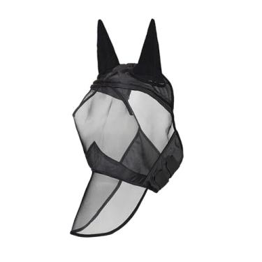 Imagem de MORECP Máscara de mosca com cobertura de nariz e proteção total do rosto - Máscara de controle de mosca de cavalo para cavalos grandes, preta