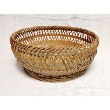 Imagem de Cesta de bambu, 100% natural, feita à mão, bandeja de tecido, cesta de frutas, pão, legumes para servir e armazenar