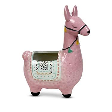 Imagem de LLOTSA LLAMAS Plantador de lhama de cerâmica para plantas suculentas, decoração fofa de alpaca para casa, escritório 21,5 cm de altura com orifícios de drenagem perfeitos para decoração de cactos ou plantas pequenas (rosa)