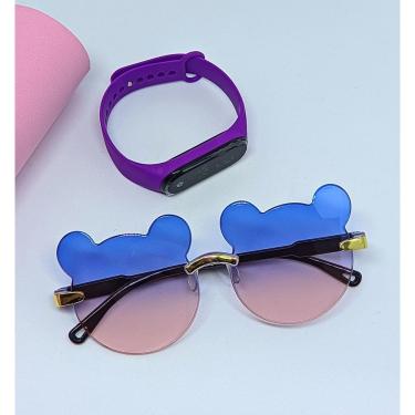 Imagem de Kit Relógio Digital Led touch Meninas Pulseira Silicone + Óculos de Sol Infantil Orelha de Urso Proteção UV400 Crianças