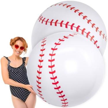 Imagem de Pacote com 2 bolas gigantes infláveis de beisebol de praia, 76 cm, decoração de festa de brinquedo de piscina branca
