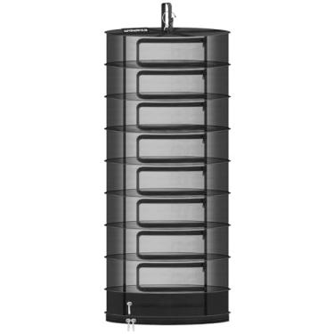 Imagem de SPONDWILD Rack de secagem de ervas, rede de malha grande, 8 + 1 camada, prateleira de secagem de plantas com zíper tipo porta e compartimento de armazenamento fechado para secadora de cesta dobrável