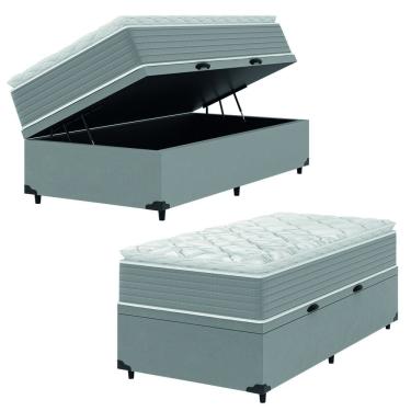 Imagem de Cama Box Baú Solteiro Molas Ensacadas Pillow Top 88x188x66cm Martino Cinza Umaflex