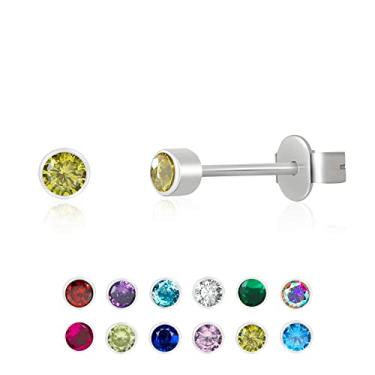 Imagem de Brincos de titânio minúsculos de 3 mm com pedra do mês de nascimento, brincos de zircônia cúbica para mulheres e meninas, pequenos branco vermelho azul rosa CZ brincos hipoalergênicos brincos de aniversário para o dia dos namorados presentes, Titânio, Sem pedras preciosas