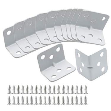 Imagem de Jiozermi 12 peças de suporte de canto, suporte de prateleira em forma de L, 2,54 cm x 2,54 cm x 3,32 cm, suporte de ângulo reto de 90 graus, suporte de ângulo de junta decorativo com parafusos para prateleiras, móveis e armário, 6 furos, branco